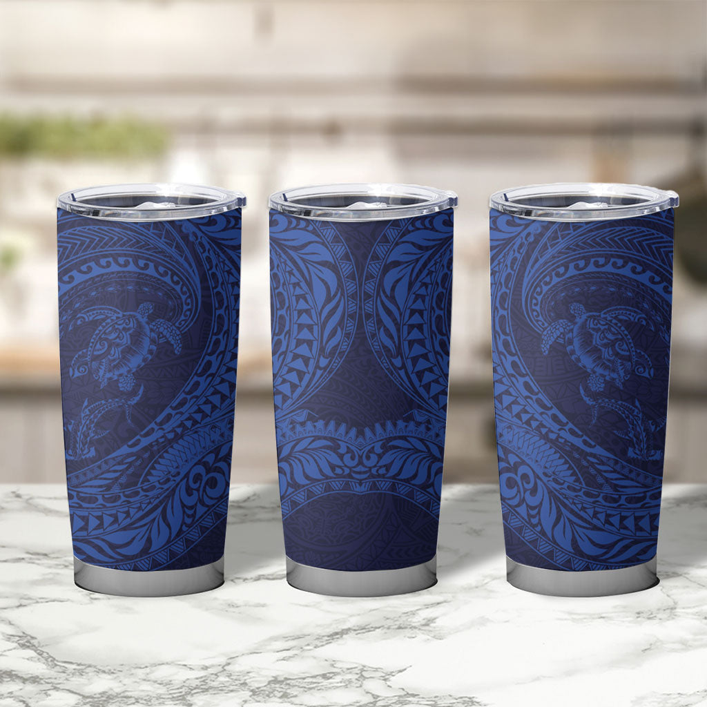 Hawaiian Turtle and Shark Tumbler Cup Kakau Tribal with Polynesian Pattern Blue Color LT03 - Polynesian Pride