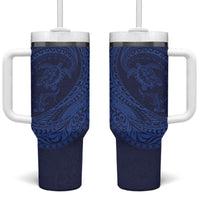 Hawaiian Turtle and Shark Tumbler With Handle Kakau Tribal with Polynesian Pattern Blue Color LT03 One Size: 40 oz Blue - Polynesian Pride