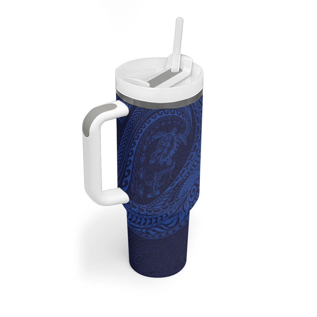 Hawaiian Turtle and Shark Tumbler With Handle Kakau Tribal with Polynesian Pattern Blue Color LT03 - Polynesian Pride
