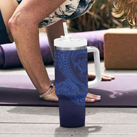 Hawaiian Turtle and Shark Tumbler With Handle Kakau Tribal with Polynesian Pattern Blue Color LT03 - Polynesian Pride