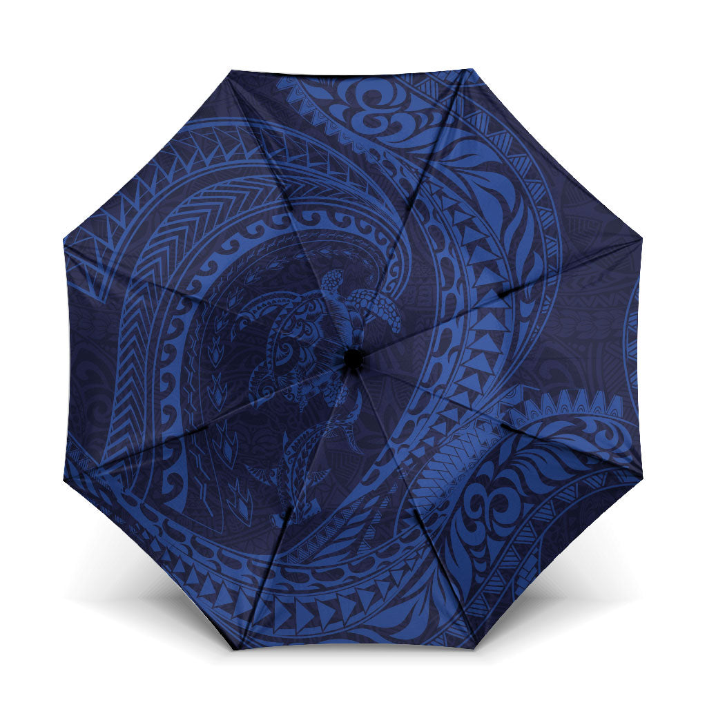 Hawaiian Turtle and Shark Umbrella Kakau Tribal with Polynesian Pattern Blue Color LT03 One Size Folded 11.42 inch Opened Diameter 37.4 inch Blue - Polynesian Pride