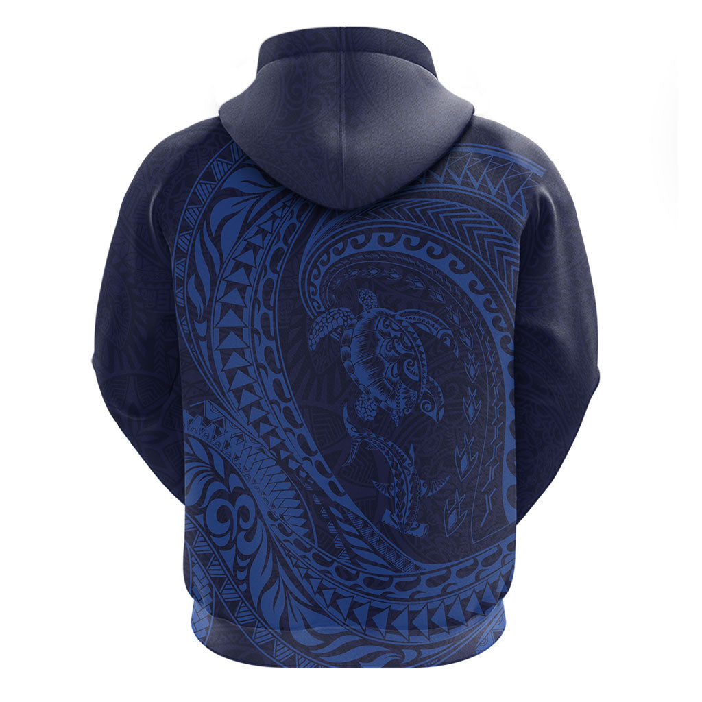 Hawaiian Turtle and Shark Zip Hoodie Kakau Tribal with Polynesian Pattern Blue Color LT03 - Polynesian Pride