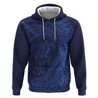 Hawaiian Turtle and Shark Zip Hoodie Kakau Tribal with Polynesian Pattern Blue Color LT03 Pullover Hoodie Blue - Polynesian Pride