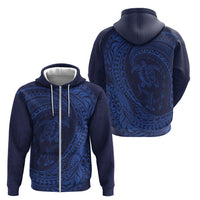 Hawaiian Turtle and Shark Zip Hoodie Kakau Tribal with Polynesian Pattern Blue Color LT03 - Polynesian Pride