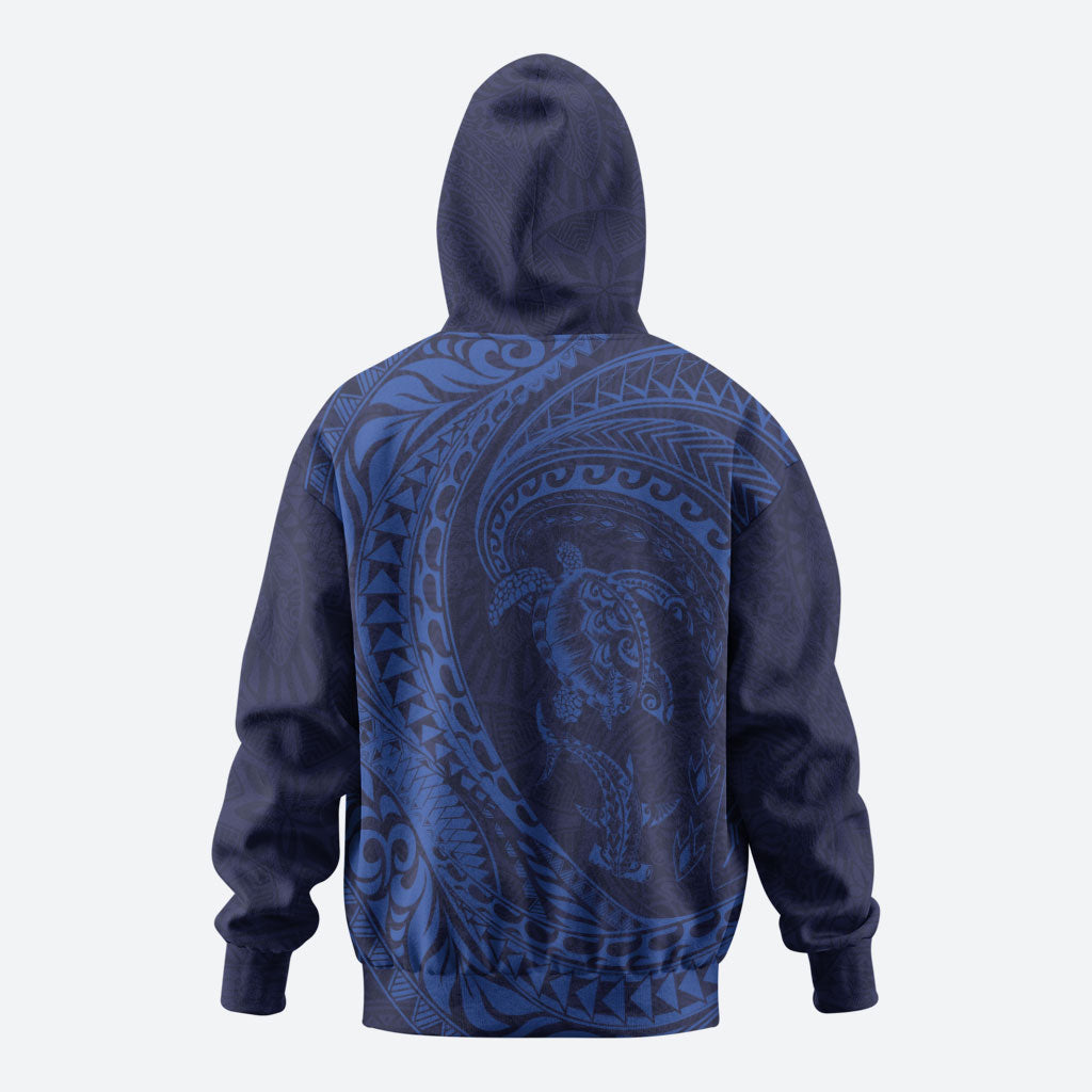 Hawaiian Turtle and Shark Zip Hoodie Kakau Tribal with Polynesian Pattern Blue Color LT03 - Polynesian Pride