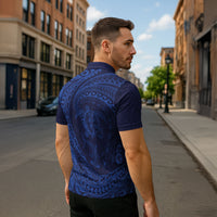 Hawaiian Turtle and Shark Zipper Polo Shirt Kakau Tribal with Polynesian Pattern Blue Color LT03 - Polynesian Pride