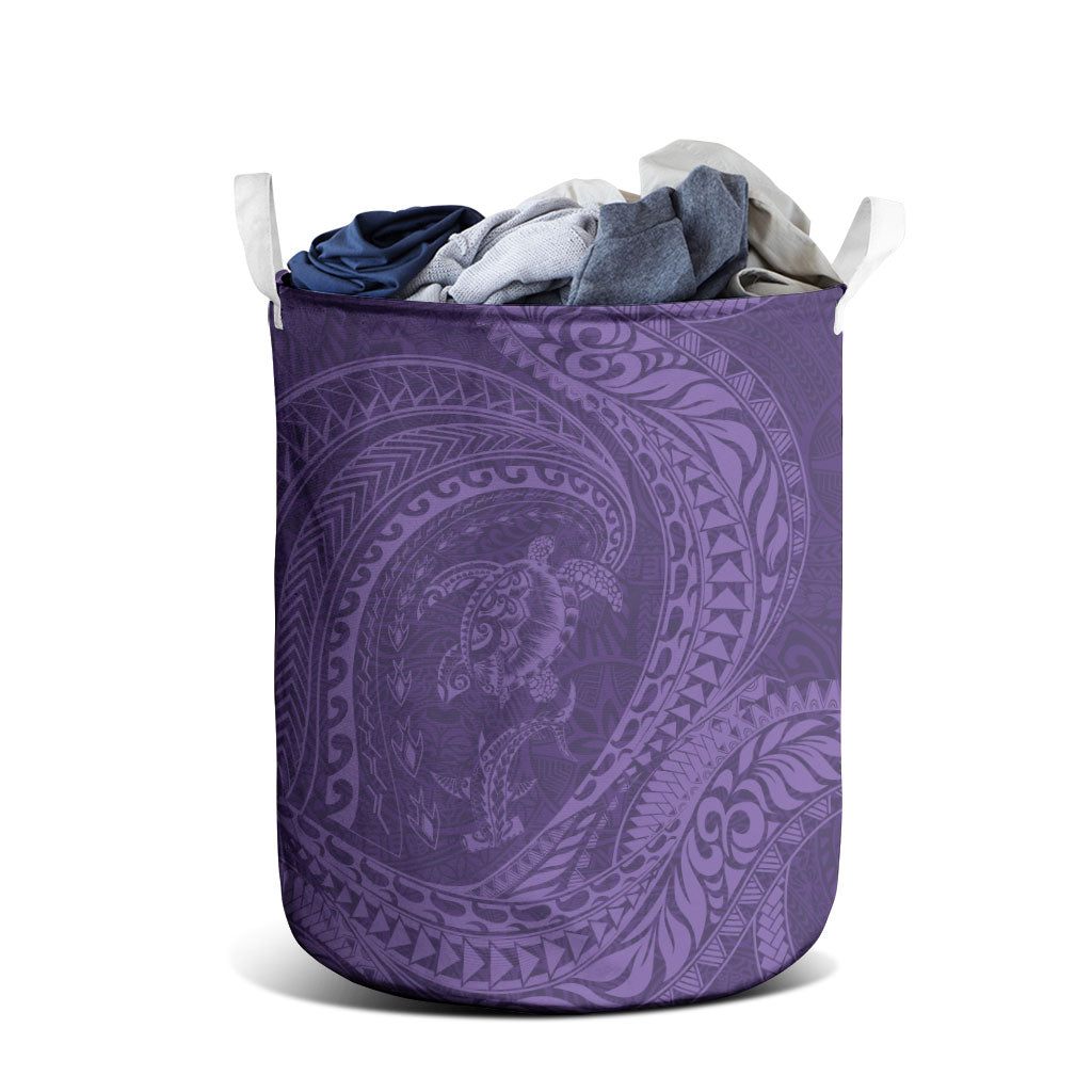 Hawaiian Turtle and Shark Laundry Basket Kakau Tribal with Polynesian Pattern Purple Color LT03 - Polynesian Pride