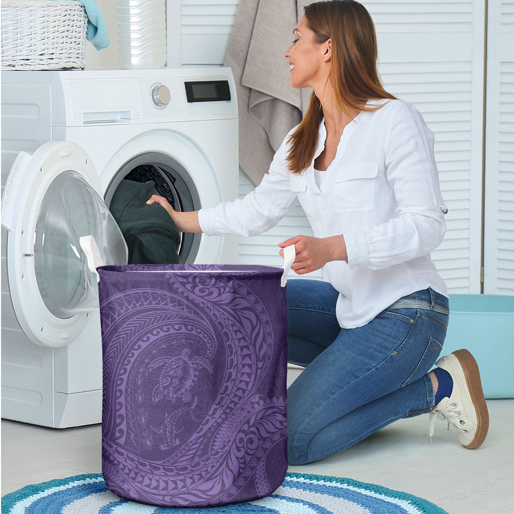 Hawaiian Turtle and Shark Laundry Basket Kakau Tribal with Polynesian Pattern Purple Color LT03 - Polynesian Pride