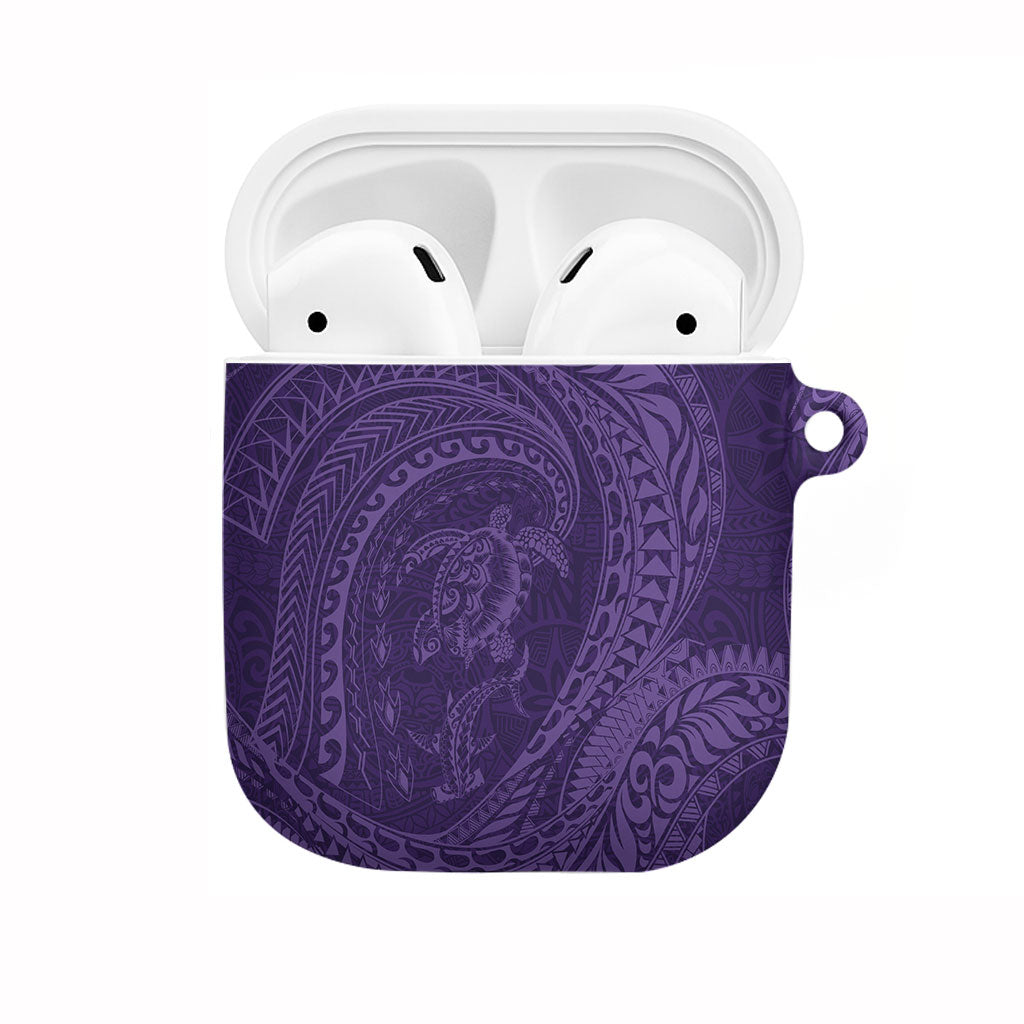 Hawaiian Turtle and Shark AirPods Case Kakau Tribal with Polynesian Pattern Purple Color LT03 Purple - Polynesian Pride