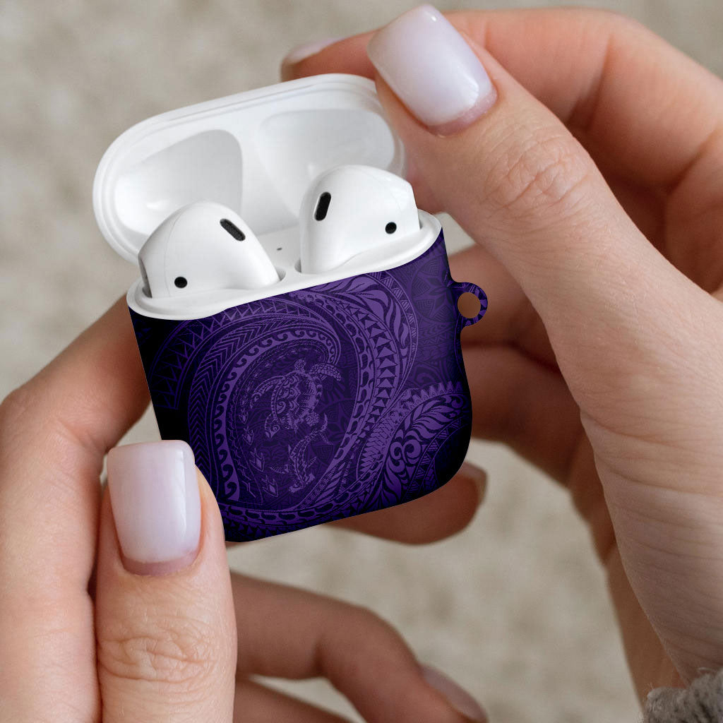 Hawaiian Turtle and Shark AirPods Case Kakau Tribal with Polynesian Pattern Purple Color LT03 - Polynesian Pride