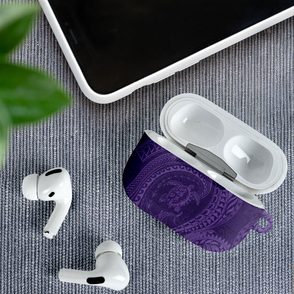 Hawaiian Turtle and Shark AirPods Case Kakau Tribal with Polynesian Pattern Purple Color LT03 - Polynesian Pride
