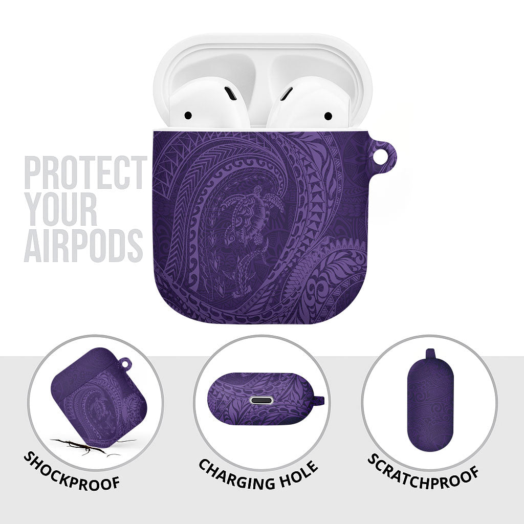 Hawaiian Turtle and Shark AirPods Case Kakau Tribal with Polynesian Pattern Purple Color LT03 - Polynesian Pride