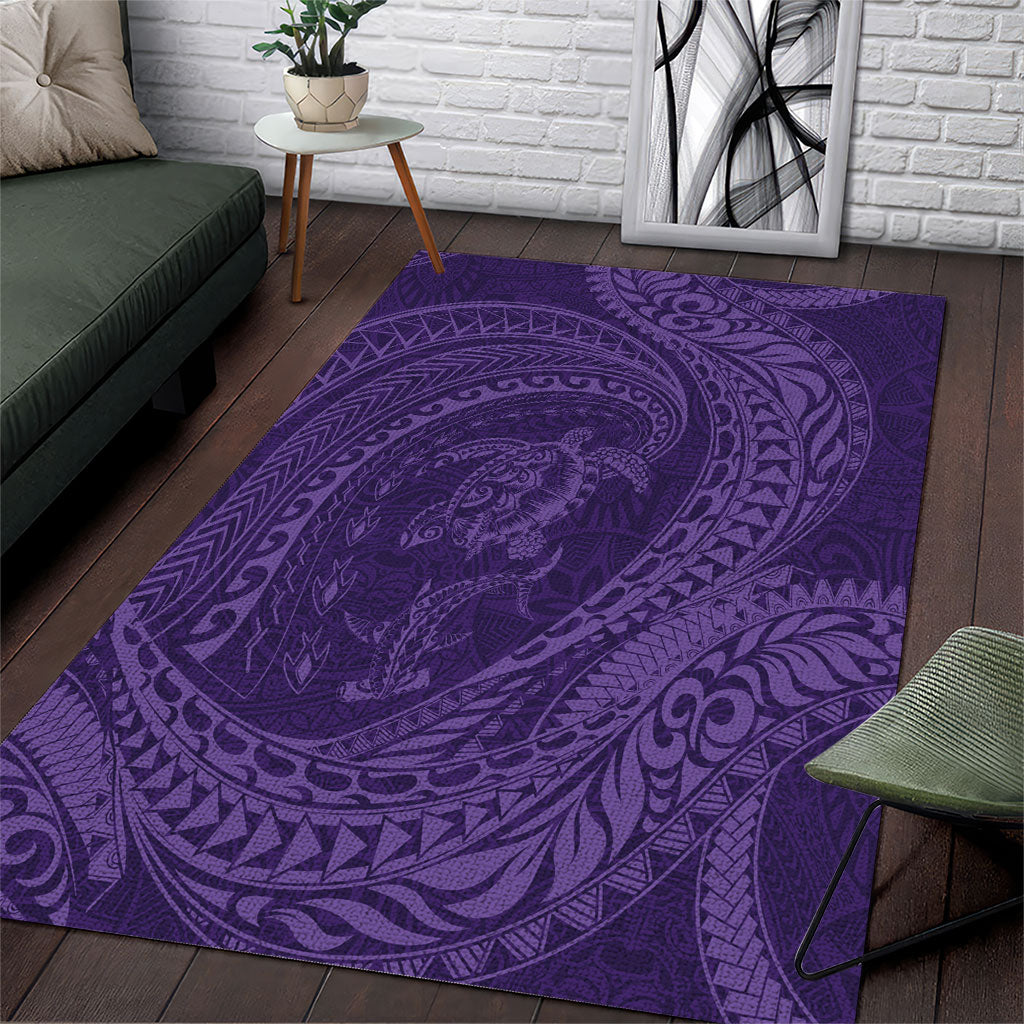 Hawaiian Turtle and Shark Area Rug Kakau Tribal with Polynesian Pattern Purple Color LT03 Purple - Polynesian Pride