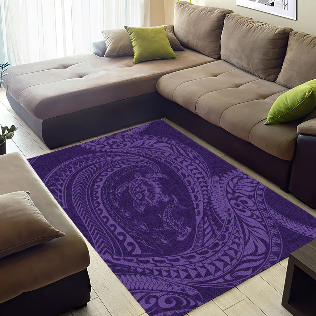 Hawaiian Turtle and Shark Area Rug Kakau Tribal with Polynesian Pattern Purple Color LT03 - Polynesian Pride