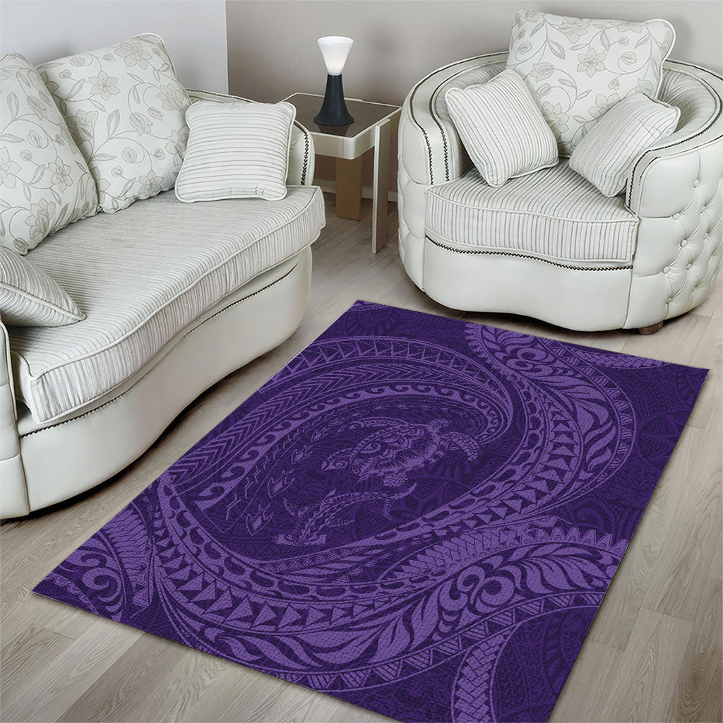 Hawaiian Turtle and Shark Area Rug Kakau Tribal with Polynesian Pattern Purple Color LT03 - Polynesian Pride