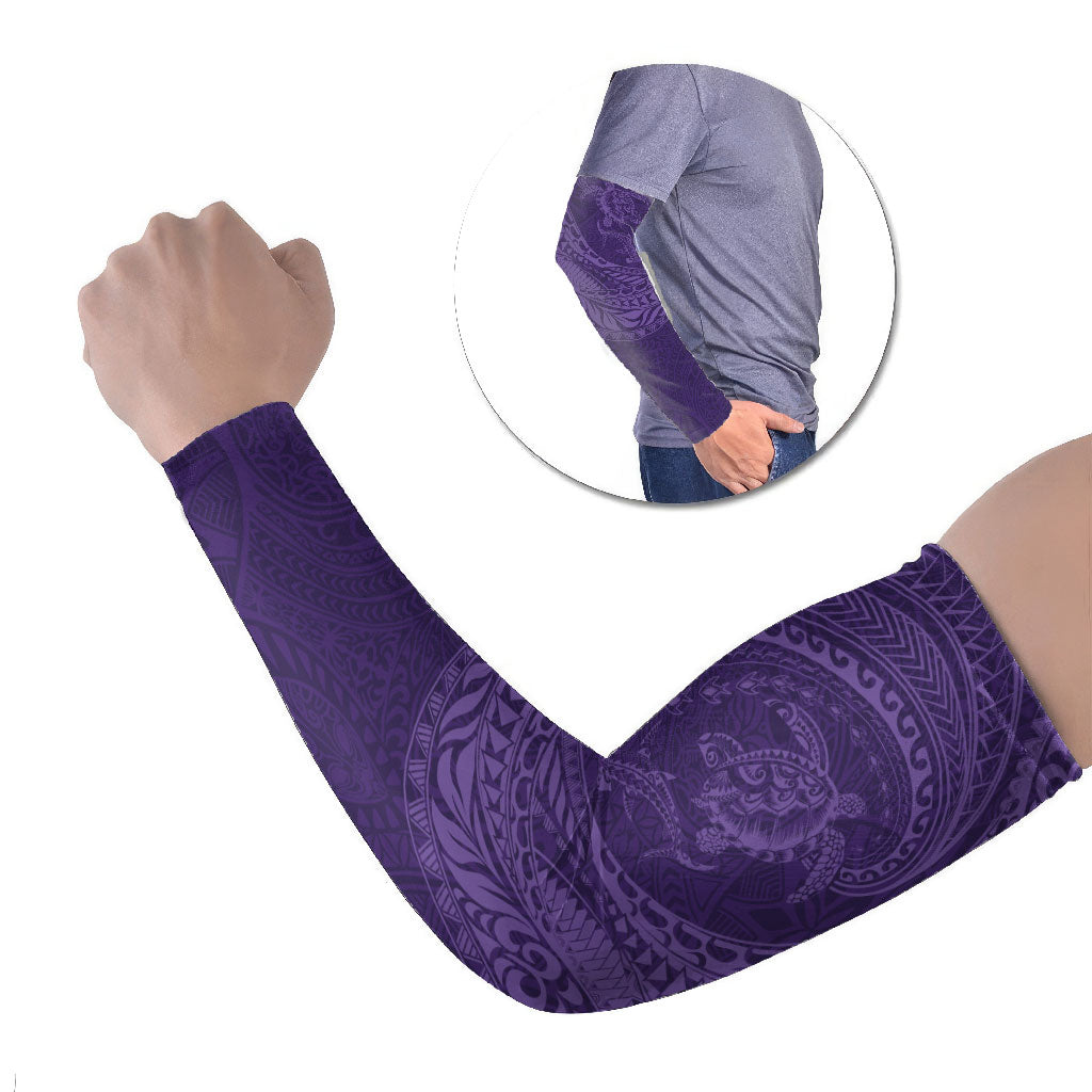 Hawaiian Turtle and Shark Arm Sleeves Kakau Tribal with Polynesian Pattern Purple Color LT03 Set of 2 Purple - Polynesian Pride