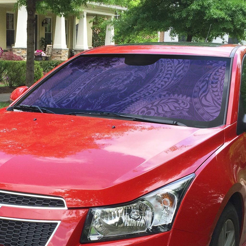 Hawaiian Turtle and Shark Auto Sun Shade Kakau Tribal with Polynesian Pattern Purple Color LT03 - Polynesian Pride