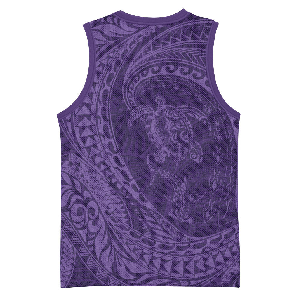 Hawaiian Turtle and Shark Basketball Jersey Kakau Tribal with Polynesian Pattern Purple Color LT03 - Polynesian Pride