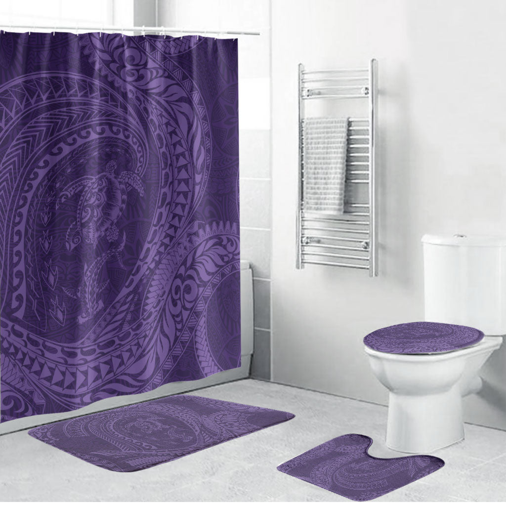 Hawaiian Turtle and Shark Bathroom Set Kakau Tribal with Polynesian Pattern Purple Color LT03 Bathroom Set (4 pcs) Purple - Polynesian Pride