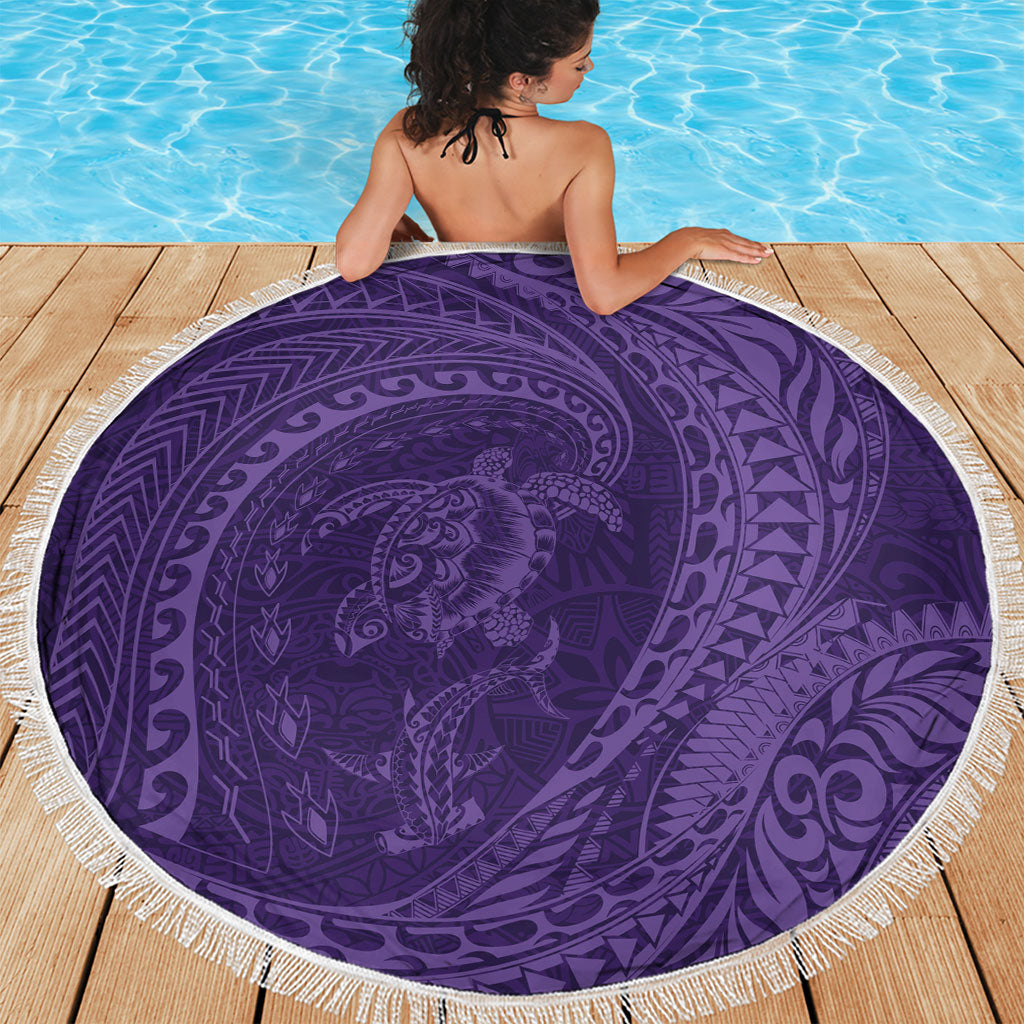 Hawaiian Turtle and Shark Beach Blanket Kakau Tribal with Polynesian Pattern Purple Color LT03 - Polynesian Pride