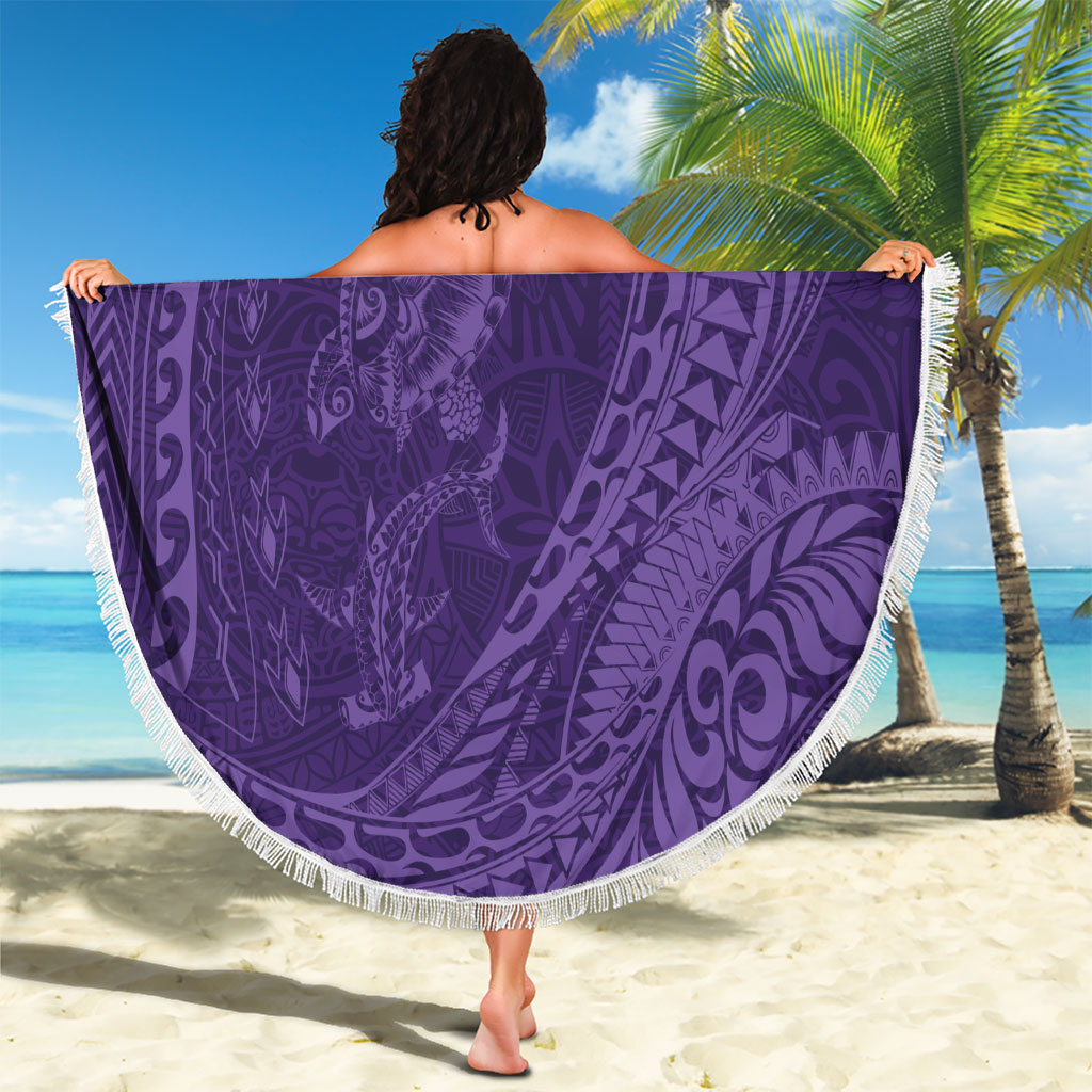 Hawaiian Turtle and Shark Beach Blanket Kakau Tribal with Polynesian Pattern Purple Color LT03 - Polynesian Pride