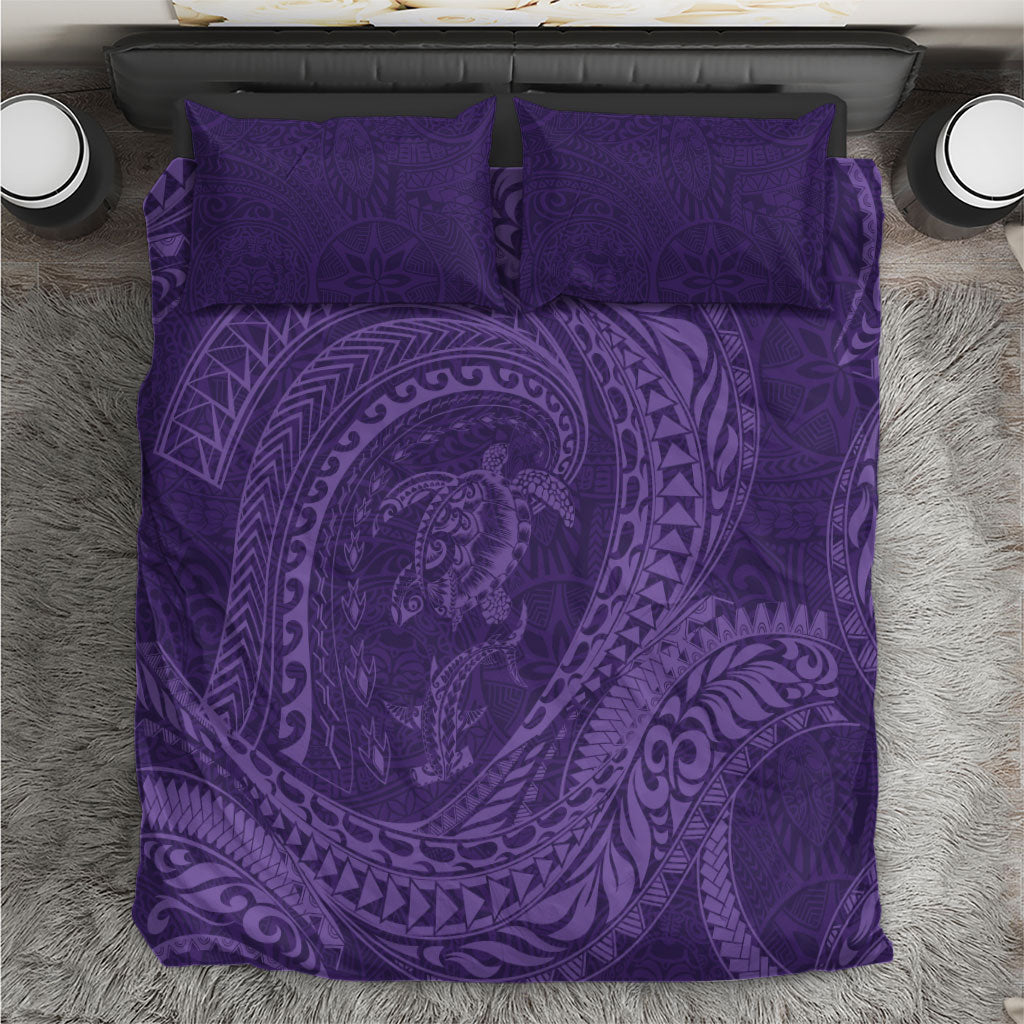 Hawaiian Turtle and Shark Bedding Set Kakau Tribal with Polynesian Pattern Purple Color LT03 Purple - Polynesian Pride