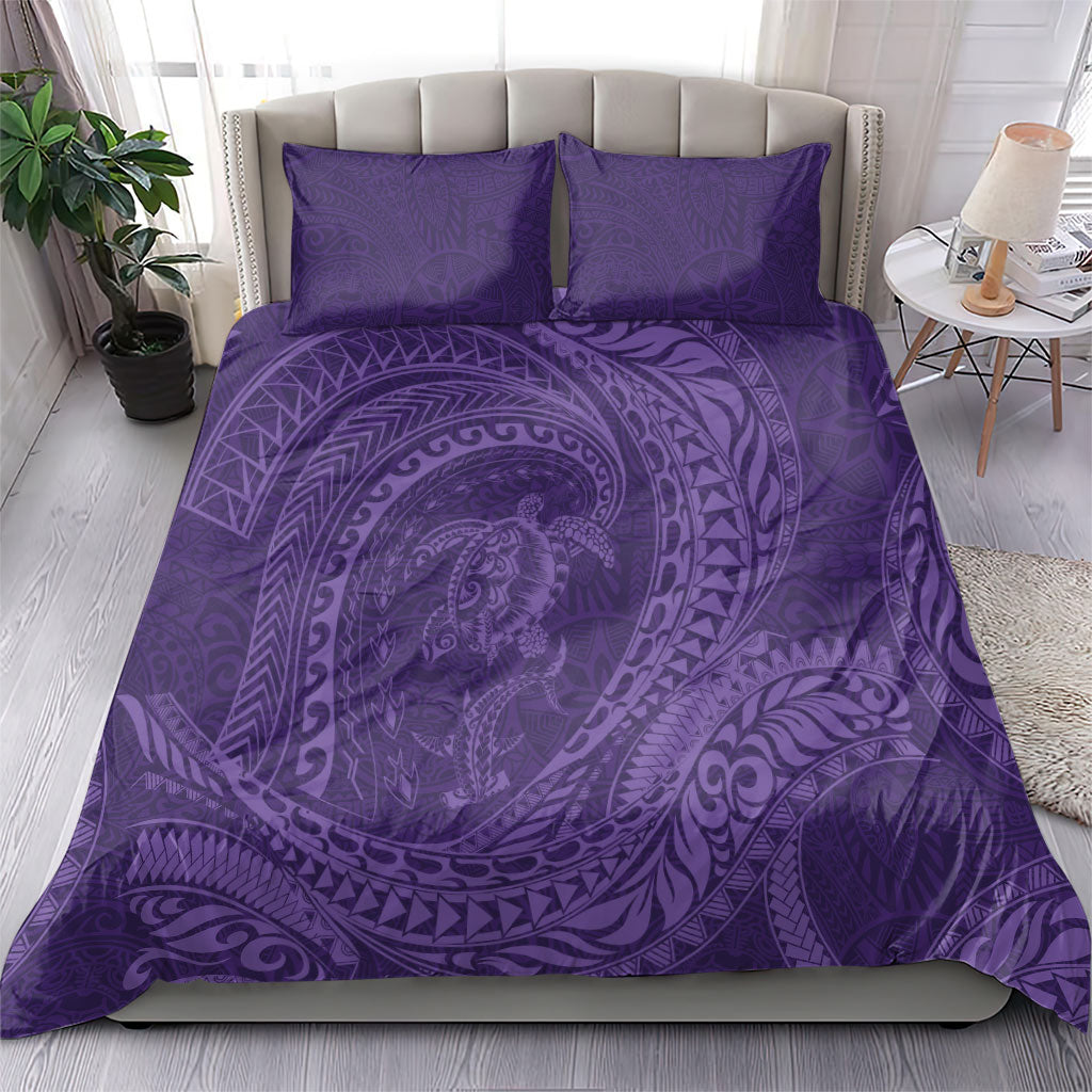 Hawaiian Turtle and Shark Bedding Set Kakau Tribal with Polynesian Pattern Purple Color LT03 - Polynesian Pride