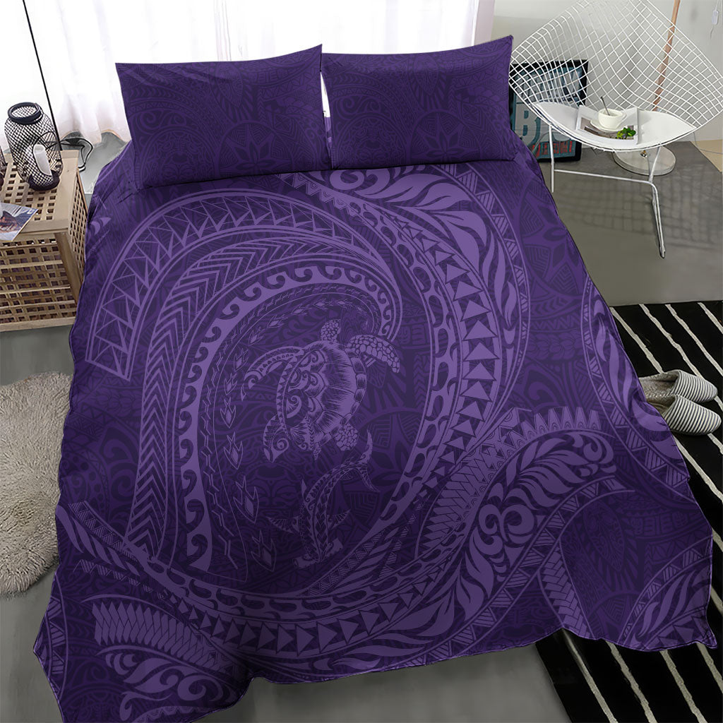 Hawaiian Turtle and Shark Bedding Set Kakau Tribal with Polynesian Pattern Purple Color LT03 - Polynesian Pride