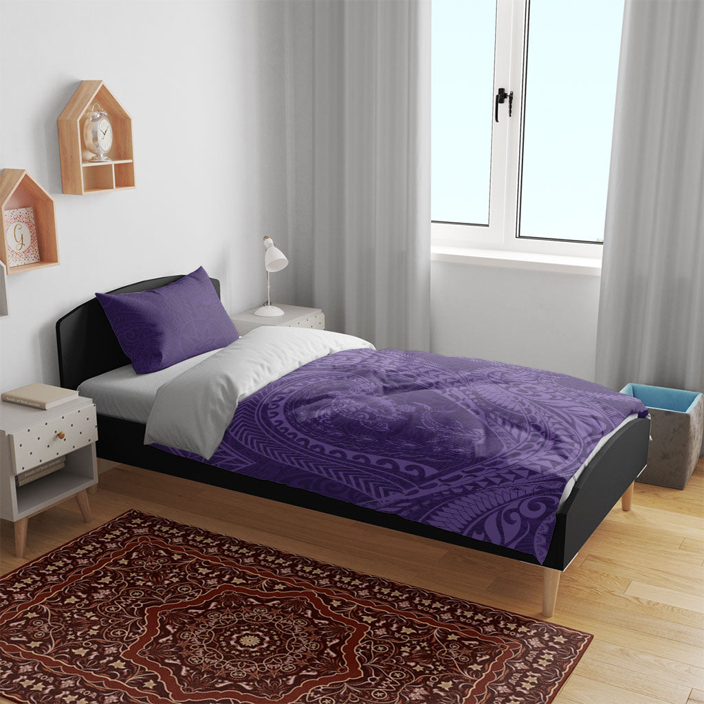 Hawaiian Turtle and Shark Bedding Set Kakau Tribal with Polynesian Pattern Purple Color LT03 - Polynesian Pride