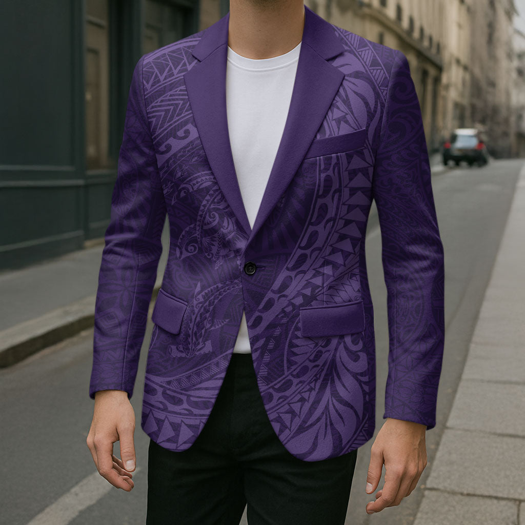 Hawaiian Turtle and Shark Blazer Kakau Tribal with Polynesian Pattern Purple Color LT03 - Polynesian Pride