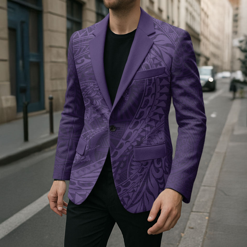 Hawaiian Turtle and Shark Blazer Kakau Tribal with Polynesian Pattern Purple Color LT03 - Polynesian Pride