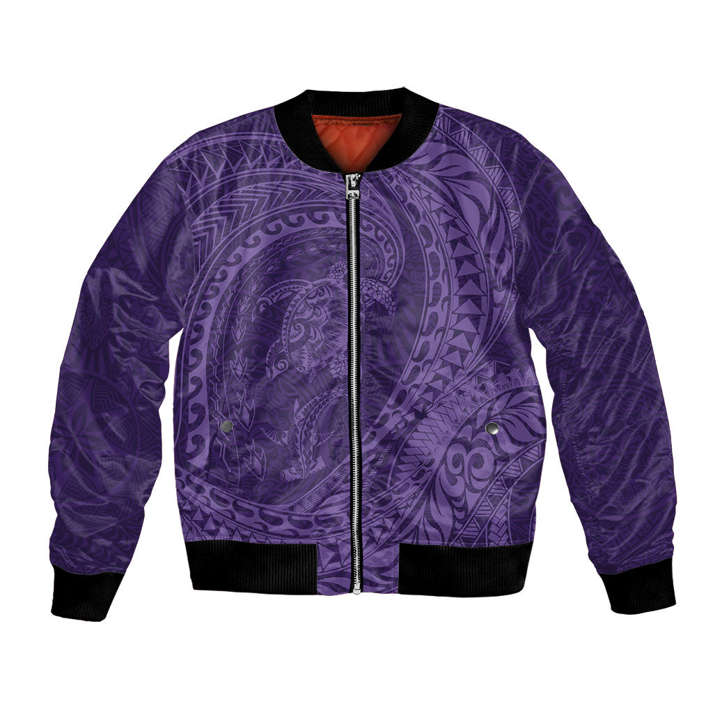 Hawaiian Turtle and Shark Bomber Jacket Kakau Tribal with Polynesian Pattern Purple Color LT03 Unisex Purple - Polynesian Pride