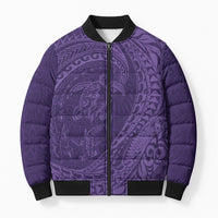 Hawaiian Turtle and Shark Bomber Puffer Jacket Kakau Tribal with Polynesian Pattern Purple Color LT03 Unisex Purple - Polynesian Pride