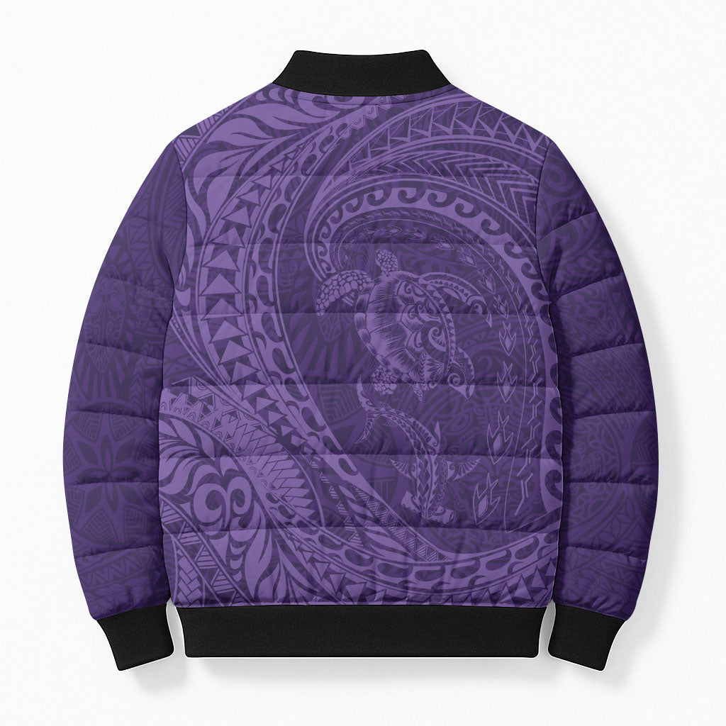 Hawaiian Turtle and Shark Bomber Puffer Jacket Kakau Tribal with Polynesian Pattern Purple Color LT03 - Polynesian Pride