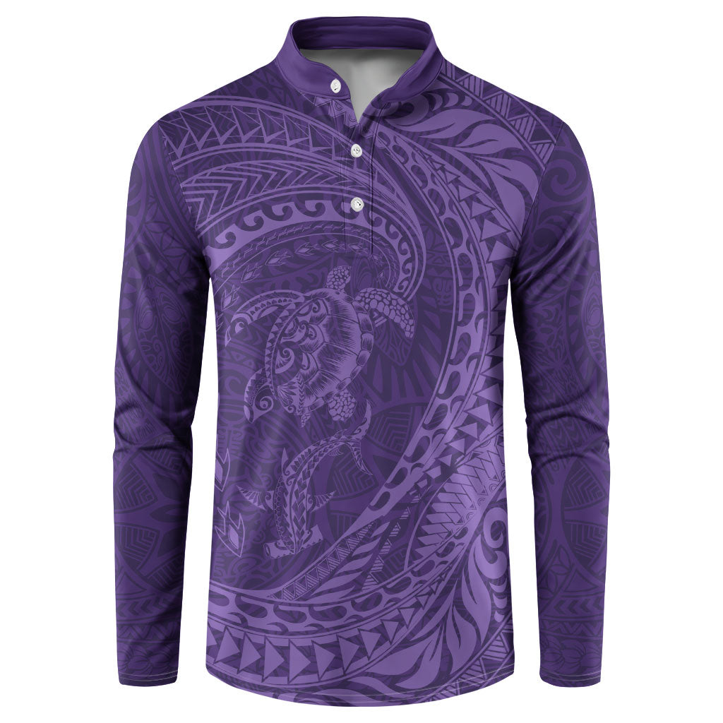 Hawaiian Turtle and Shark Button Sweatshirt Kakau Tribal with Polynesian Pattern Purple Color LT03 Purple - Polynesian Pride