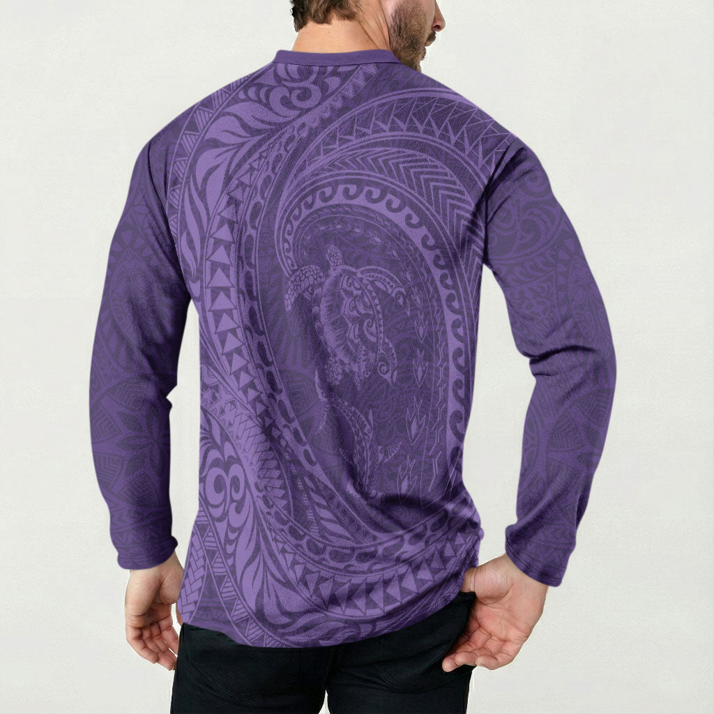 Hawaiian Turtle and Shark Button Sweatshirt Kakau Tribal with Polynesian Pattern Purple Color LT03 - Polynesian Pride