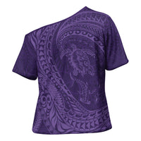 Hawaiian Turtle and Shark Cross Shoulder Shirt Kakau Tribal with Polynesian Pattern Purple Color LT03 - Polynesian Pride