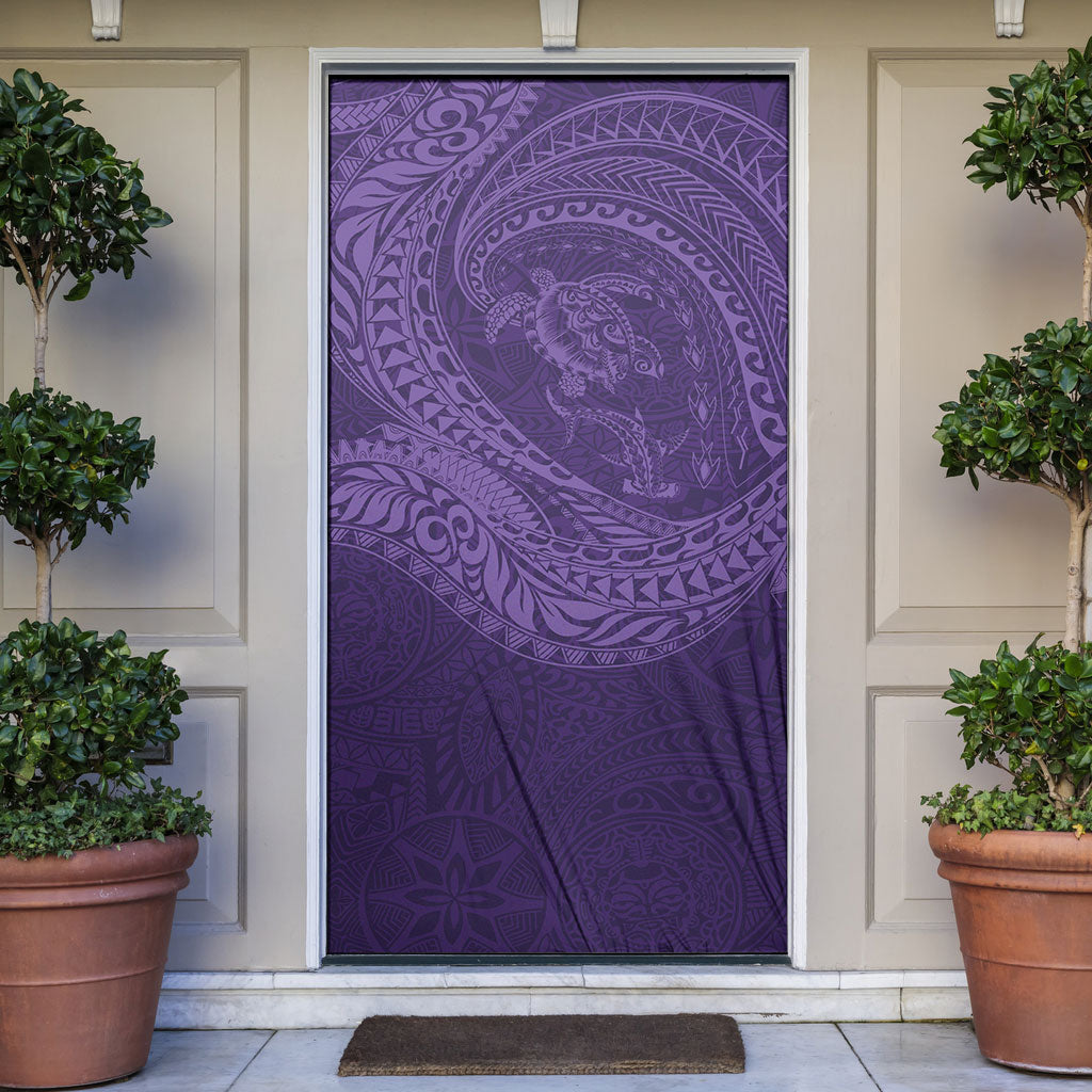 Hawaiian Turtle and Shark Door Cover Kakau Tribal with Polynesian Pattern Purple Color LT03 Purple - Polynesian Pride