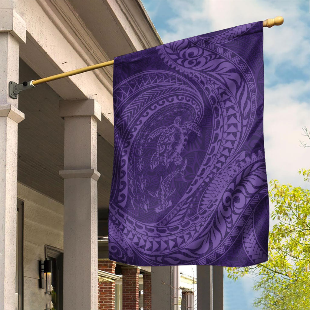 Hawaiian Turtle and Shark Garden Flag Kakau Tribal with Polynesian Pattern Purple Color LT03 House Flag Purple - Polynesian Pride