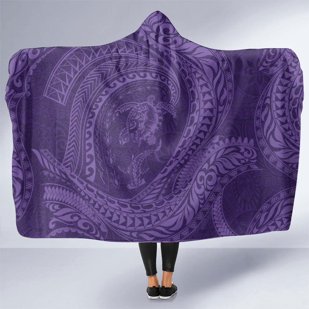 Hawaiian Turtle and Shark Hooded Blanket Kakau Tribal with Polynesian Pattern Purple Color LT03 One Size Purple - Polynesian Pride