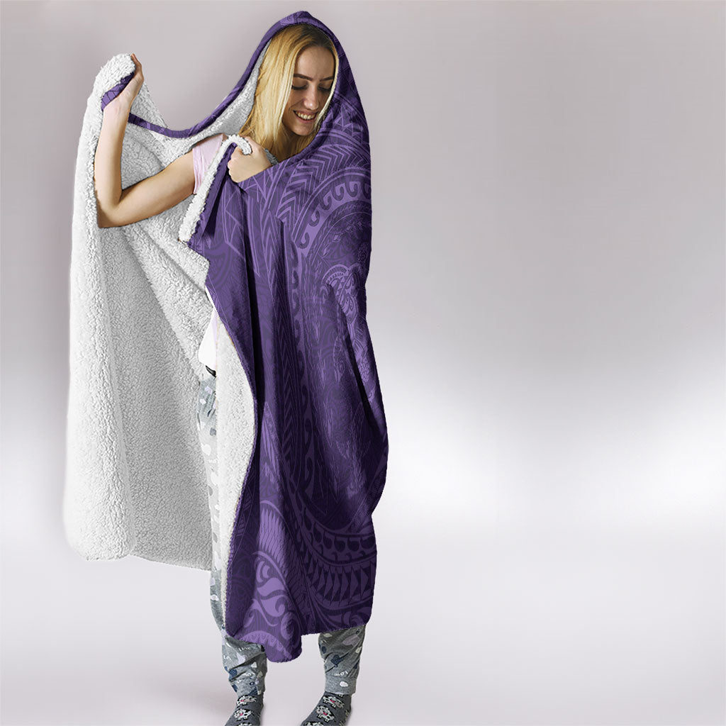 Hawaiian Turtle and Shark Hooded Blanket Kakau Tribal with Polynesian Pattern Purple Color LT03 - Polynesian Pride