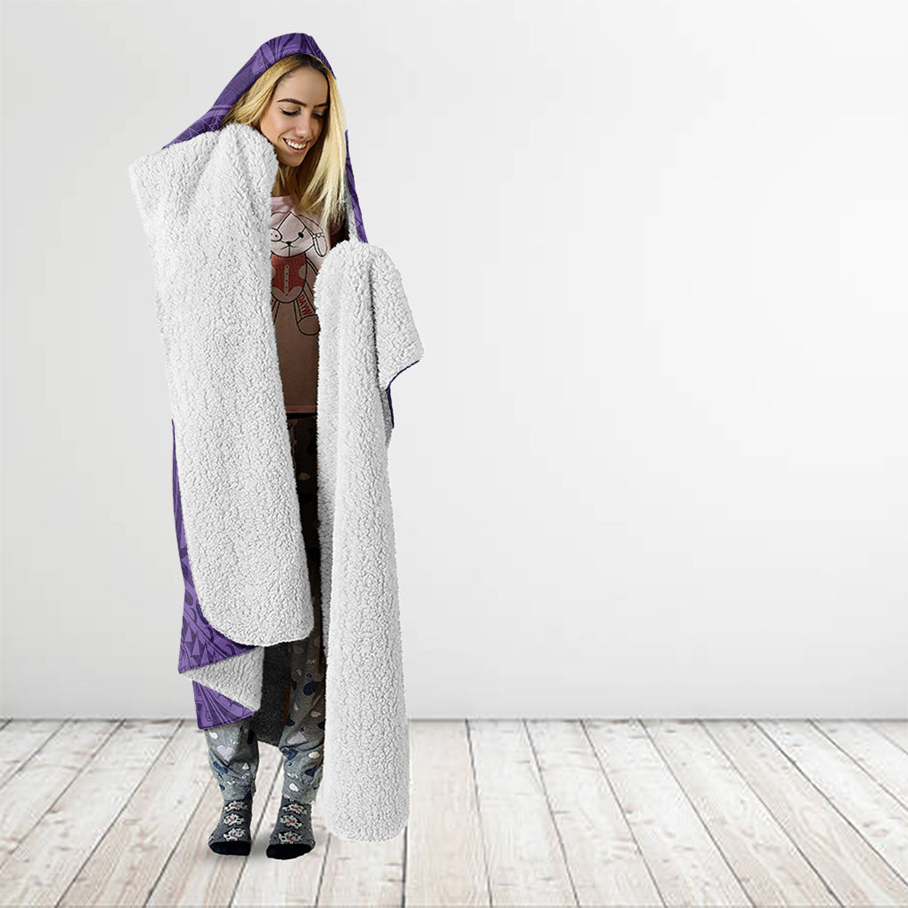 Hawaiian Turtle and Shark Hooded Blanket Kakau Tribal with Polynesian Pattern Purple Color LT03 - Polynesian Pride