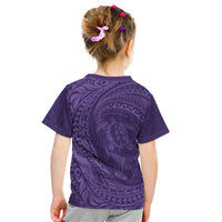 Hawaiian Turtle and Shark Kid T Shirt Kakau Tribal with Polynesian Pattern Purple Color LT03 - Polynesian Pride