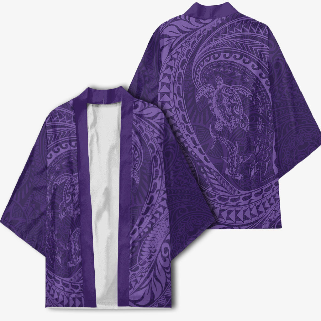 Hawaiian Turtle and Shark Kimono Kakau Tribal with Polynesian Pattern Purple Color LT03 - Polynesian Pride