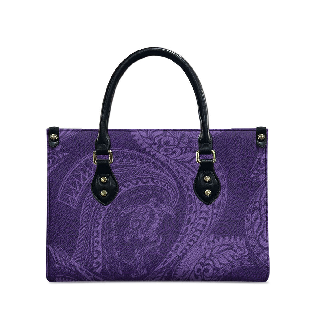 Hawaiian Turtle and Shark Leather Bag Kakau Tribal with Polynesian Pattern Purple Color LT03 - Polynesian Pride