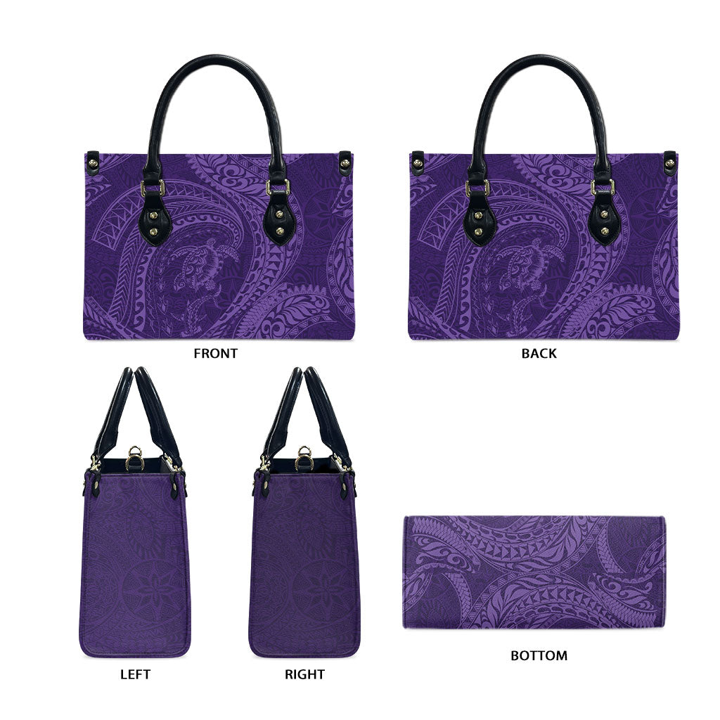 Hawaiian Turtle and Shark Leather Bag Kakau Tribal with Polynesian Pattern Purple Color LT03 - Polynesian Pride