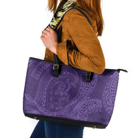 Hawaiian Turtle and Shark Leather Tote Bag Kakau Tribal with Polynesian Pattern Purple Color LT03 Purple - Polynesian Pride