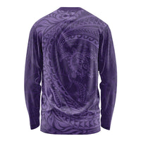 Hawaiian Turtle and Shark Long Sleeve Shirt Kakau Tribal with Polynesian Pattern Purple Color LT03 - Polynesian Pride