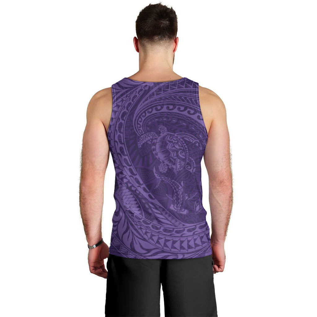 Hawaiian Turtle and Shark Men Tank Top Kakau Tribal with Polynesian Pattern Purple Color LT03 - Polynesian Pride