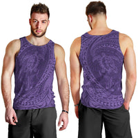 Hawaiian Turtle and Shark Men Tank Top Kakau Tribal with Polynesian Pattern Purple Color LT03 - Polynesian Pride